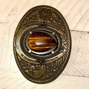 Brass and tigers eye belt buckle